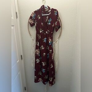 Cupshe Floral V-Neck Maxi Dress in Burgundy